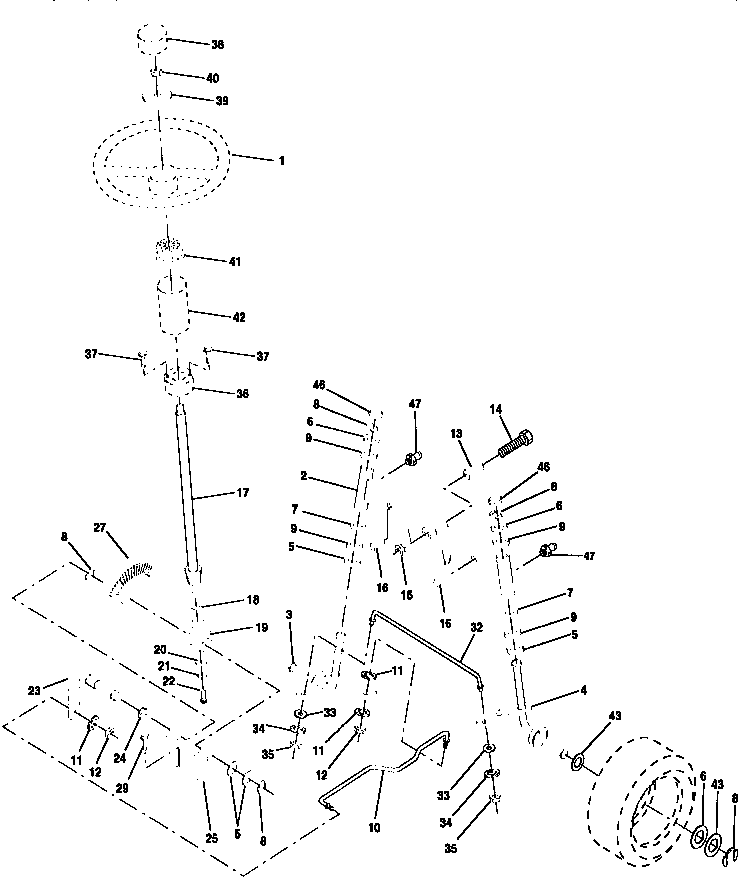 Steering assembly Diagram and Parts List for HD19H42A  Weed Eater Lawn Tractor